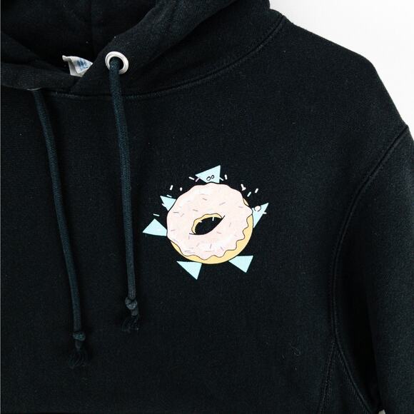Champion Reverse Weave Hoodie Men’s Small Fresh Donuts Graphic Black Pullover - Picture 5 of 12